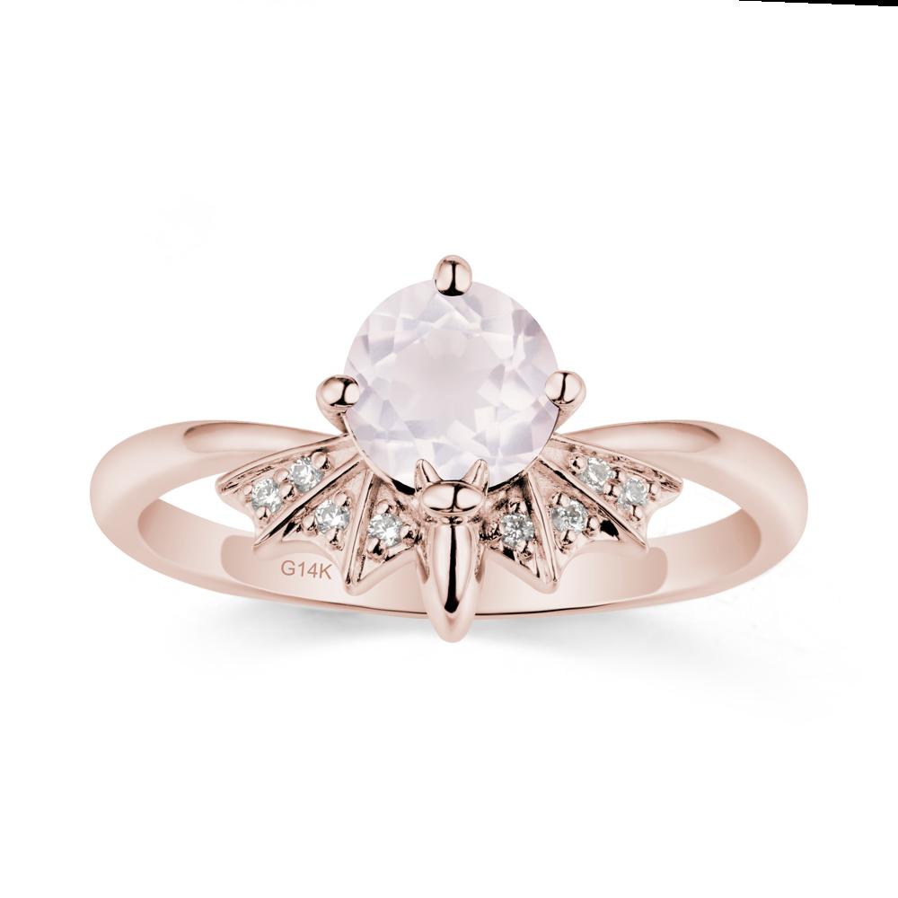 Round Cut Rose Quartz Bat Ring - LUO Jewelry #metal_14k rose gold
