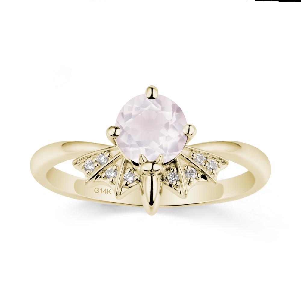 Round Cut Rose Quartz Bat Ring - LUO Jewelry #metal_14k yellow gold