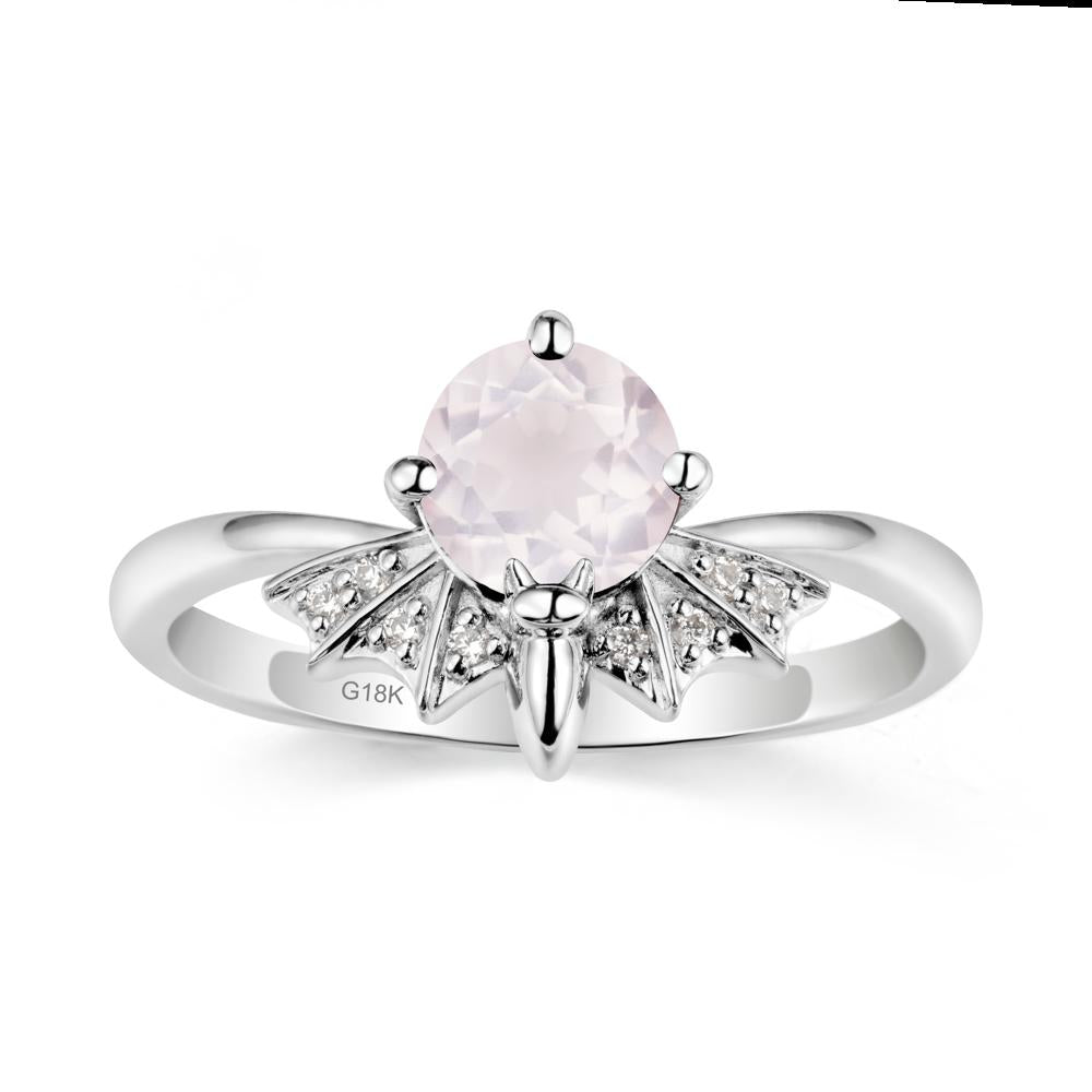 Round Cut Rose Quartz Bat Ring - LUO Jewelry #metal_18k white gold