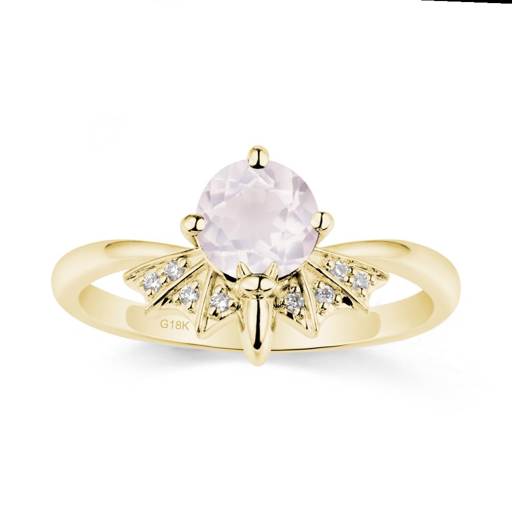 Round Cut Rose Quartz Bat Ring - LUO Jewelry #metal_18k yellow gold