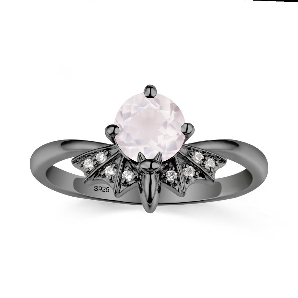 Round Cut Rose Quartz Bat Ring - LUO Jewelry #metal_black finish sterling silver