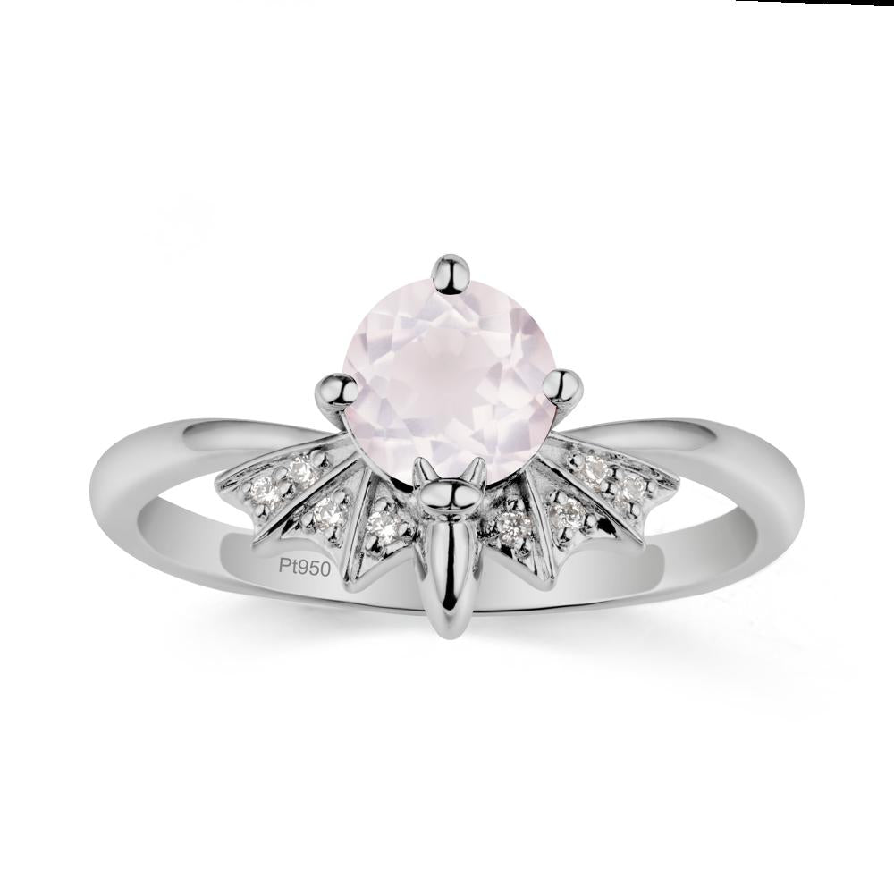 Round Cut Rose Quartz Bat Ring - LUO Jewelry #metal_platinum