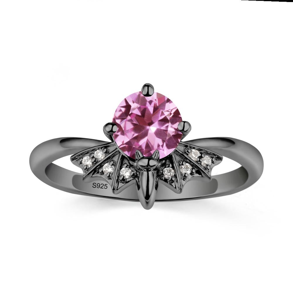 Gothic Bat Pink Sapphire Ring - LUO Jewelry #metal_black finish sterling silver