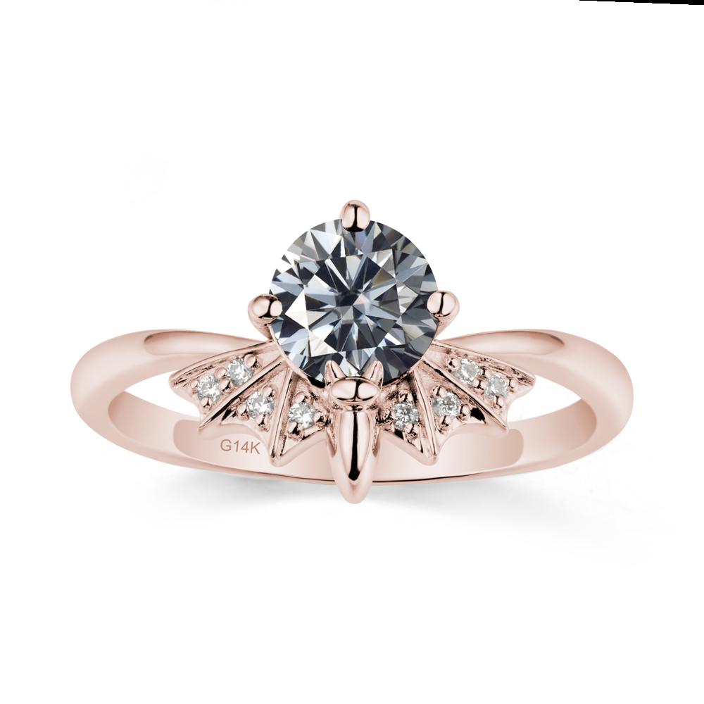 Round Cut Grey Moissanite Bat Ring - LUO Jewelry #metal_14k rose gold