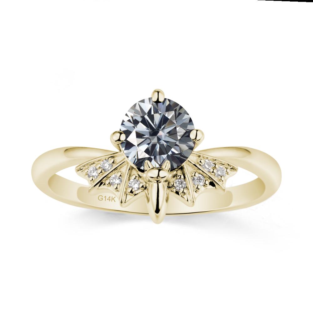 Round Cut Grey Moissanite Bat Ring - LUO Jewelry #metal_14k yellow gold