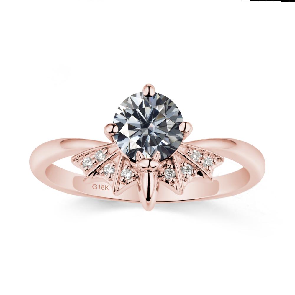 Round Cut Grey Moissanite Bat Ring - LUO Jewelry #metal_18k rose gold