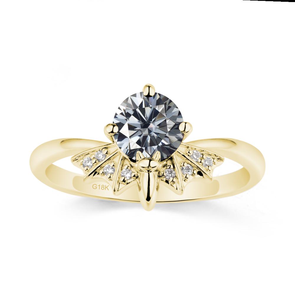 Round Cut Grey Moissanite Bat Ring - LUO Jewelry #metal_18k yellow gold
