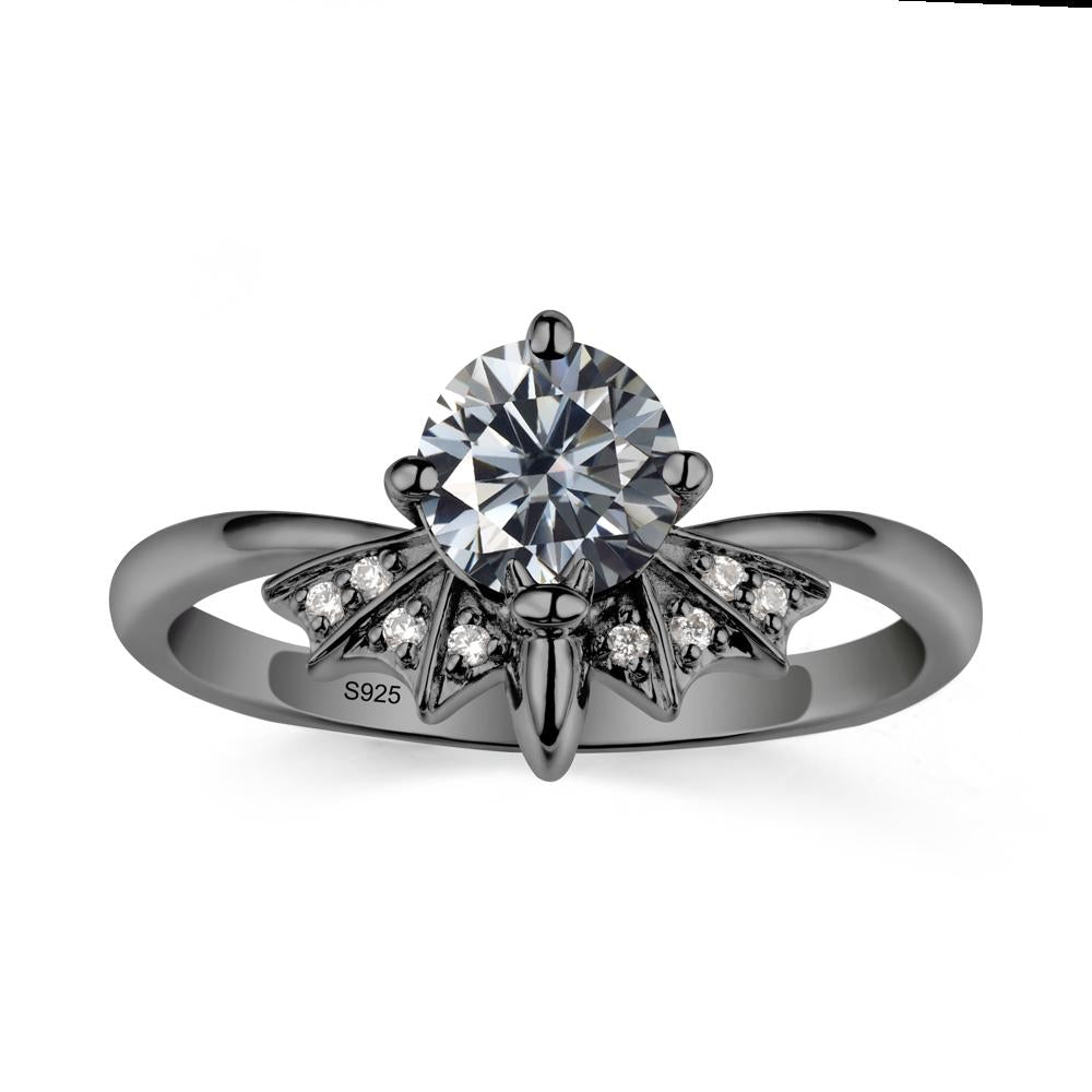 Round Cut Grey Moissanite Bat Ring - LUO Jewelry #metal_black finish sterling silver