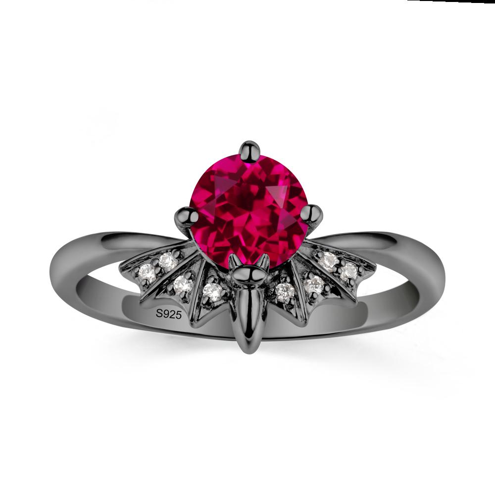 Gothic Bat Ruby Ring - LUO Jewelry #metal_black finish sterling silver