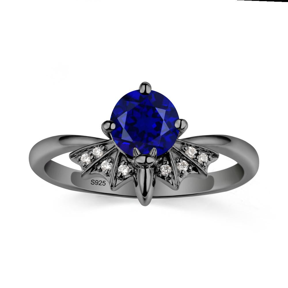 Round Cut Sapphire Bat Ring - LUO Jewelry #metal_black finish sterling silver