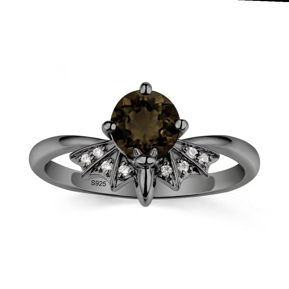 Gothic Bat Smoky Quartz Ring - LUO Jewelry #metal_black finish sterling silver