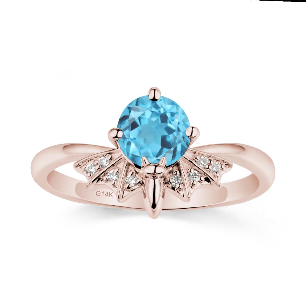 Round Cut Swiss Blue Topaz Bat Ring - LUO Jewelry #metal_14k rose gold
