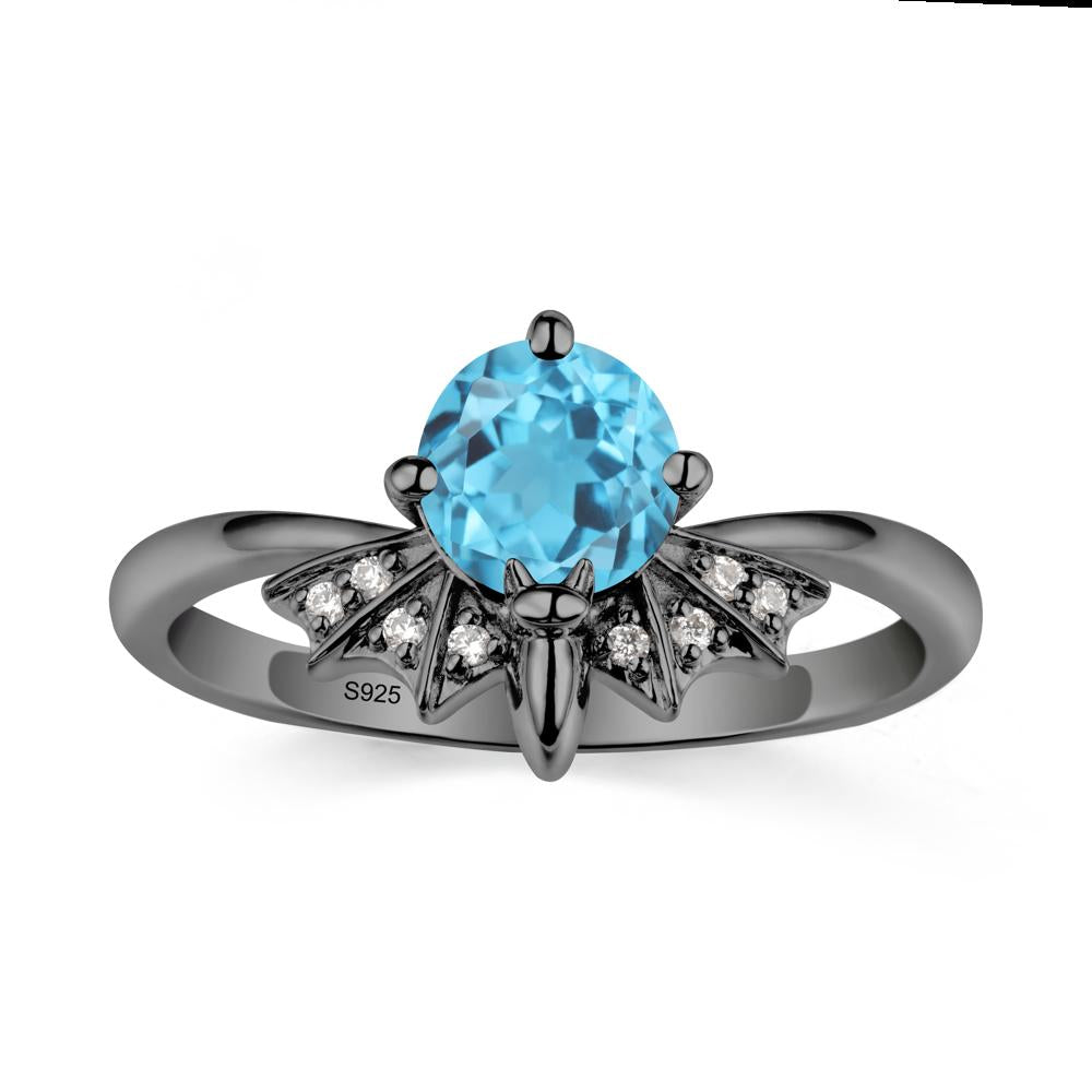 Round Cut Swiss Blue Topaz Bat Ring - LUO Jewelry #metal_black finish sterling silver