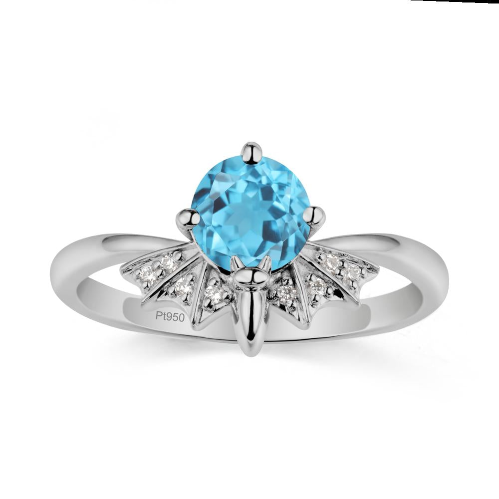 Round Cut Swiss Blue Topaz Bat Ring - LUO Jewelry #metal_platinum