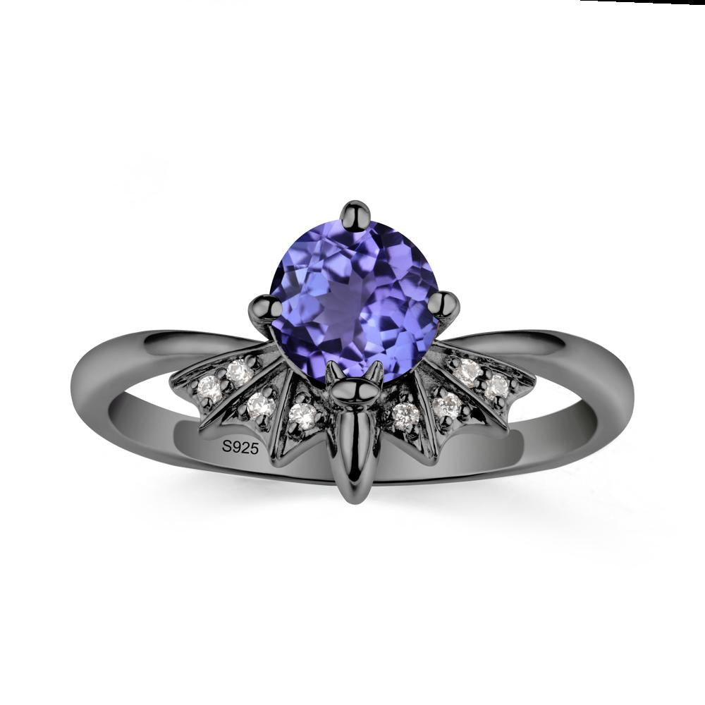 Gothic Bat Tanzanite Ring - LUO Jewelry #metal_black finish sterling silver