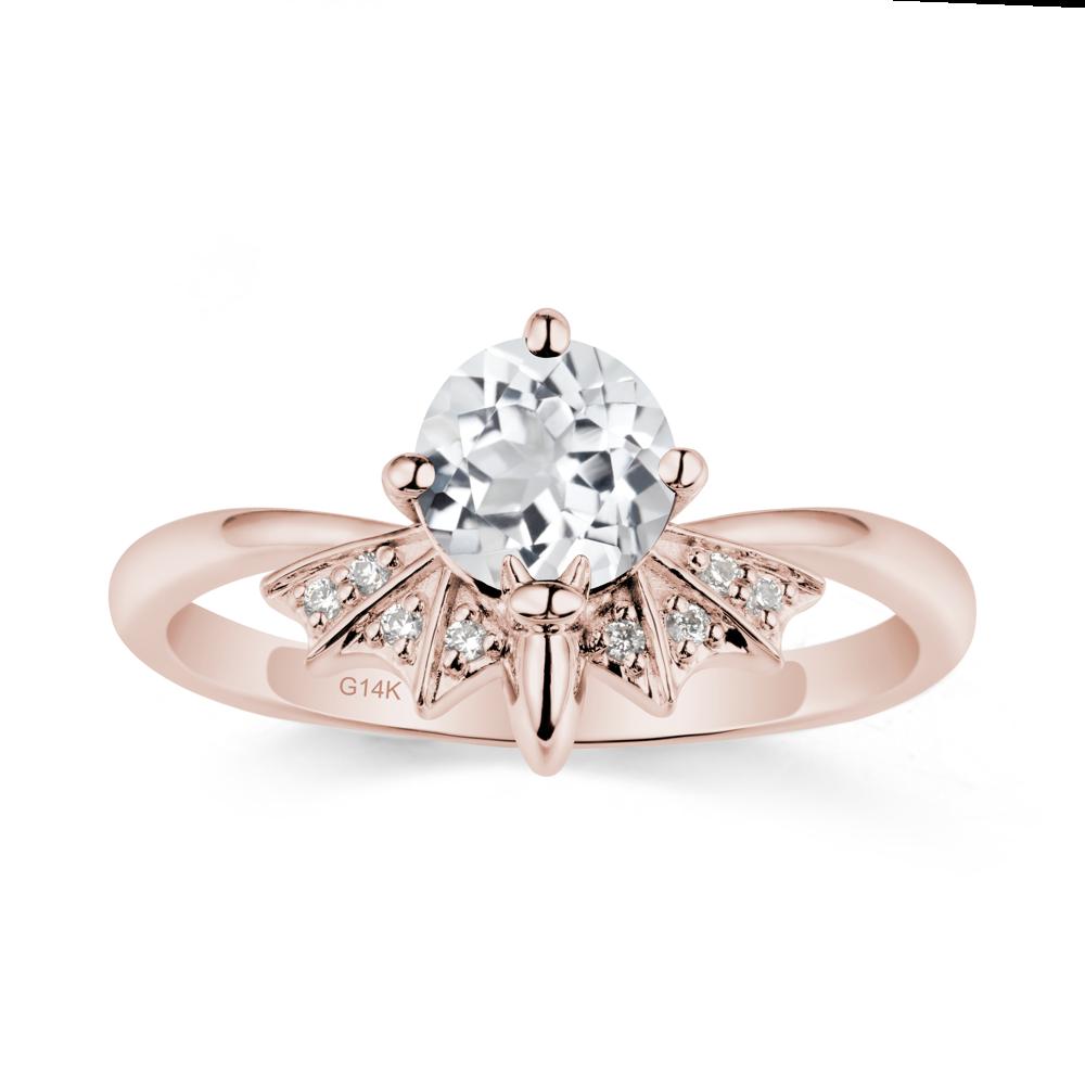 Round Cut White Topaz Bat Ring - LUO Jewelry #metal_14k rose gold