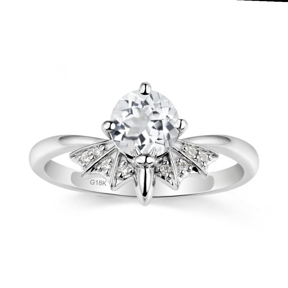Round Cut White Topaz Bat Ring - LUO Jewelry #metal_18k white gold