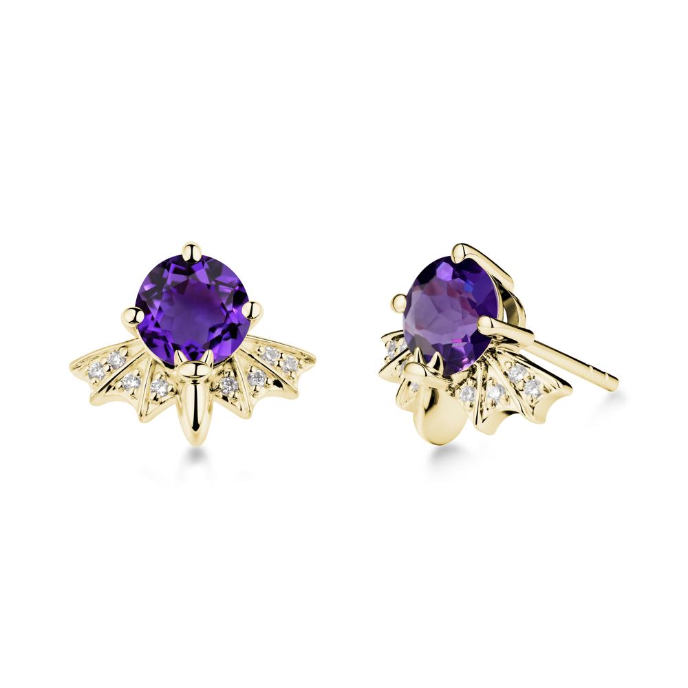Round Cut Amethyst Bat Earrings - LUO Jewelry #metal_18k yellow gold