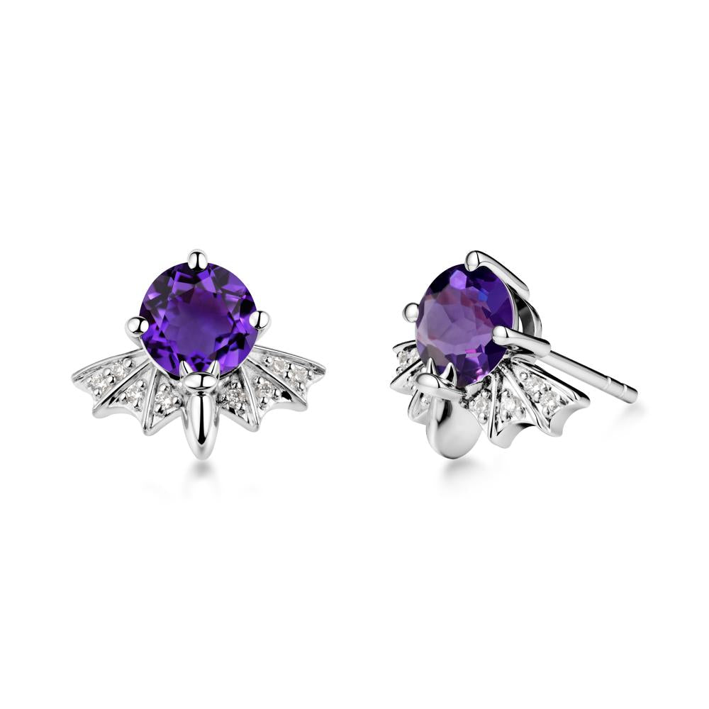 Round Cut Amethyst Bat Earrings - LUO Jewelry #metal_sterling silver