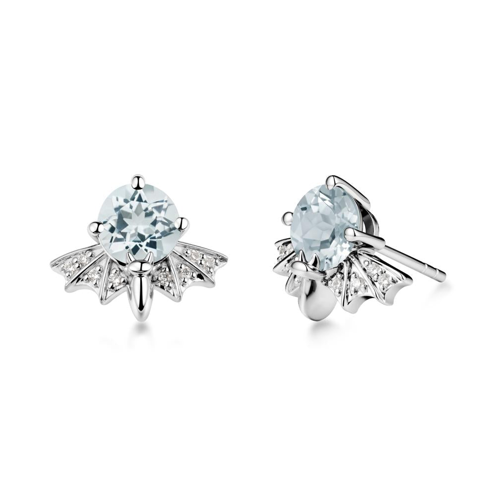 Gothic Bat Aquamarine Earrings - LUO Jewelry #metal_18k white gold