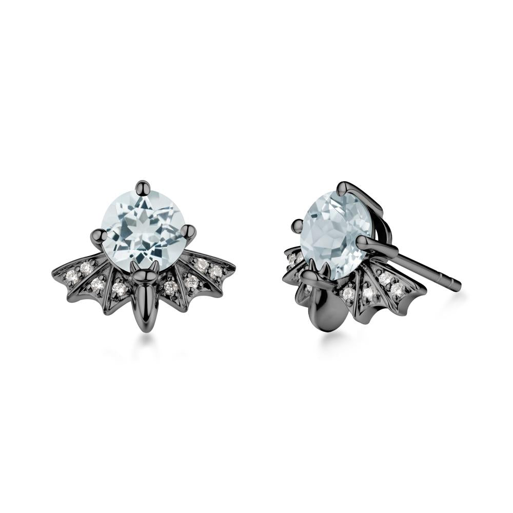 Gothic Bat Aquamarine Earrings - LUO Jewelry #metal_black finish sterling silver