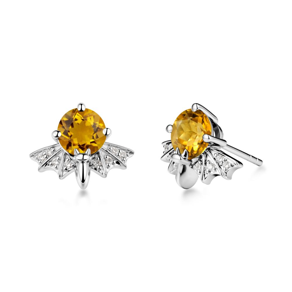Round Cut Citrine Bat Earrings - LUO Jewelry #metal_18k white gold
