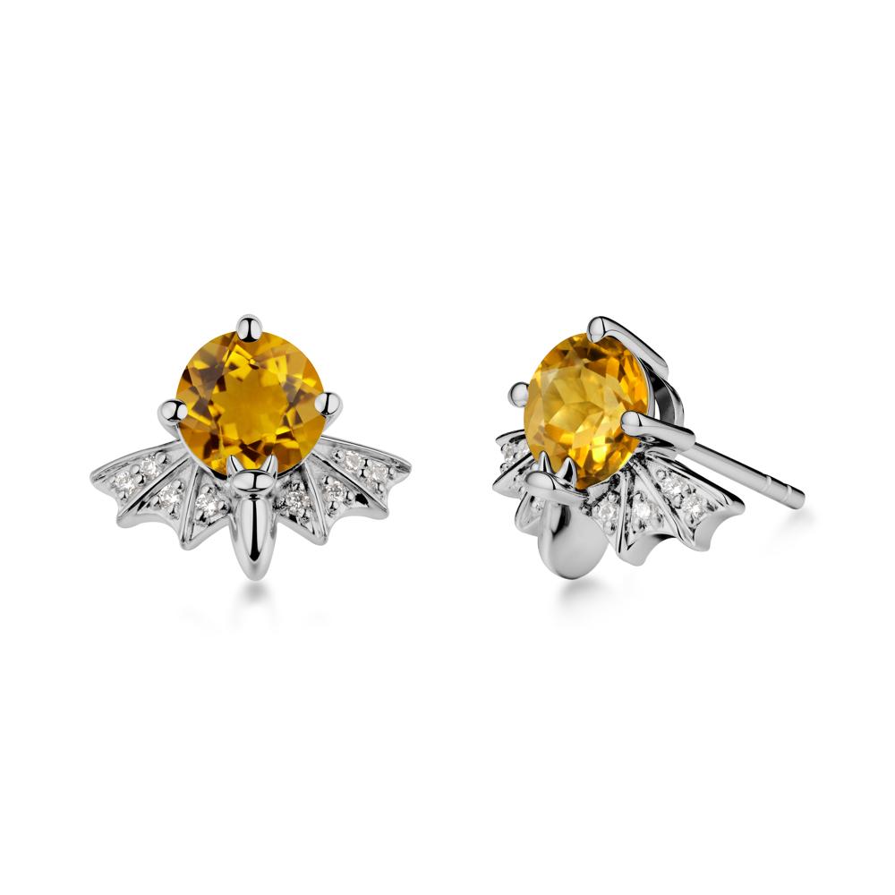 Round Cut Citrine Bat Earrings - LUO Jewelry #metal_platinum