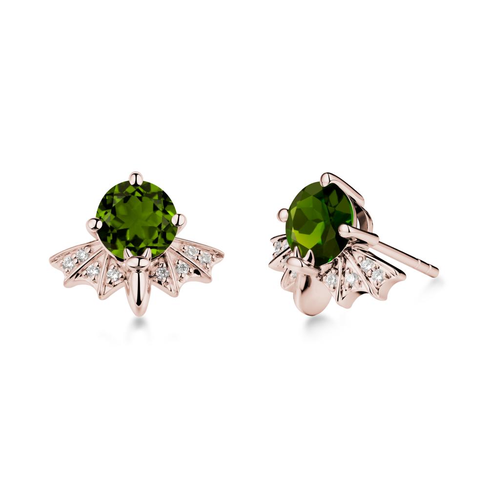 Round Cut Diopside Bat Earrings - LUO Jewelry #metal_14k rose gold