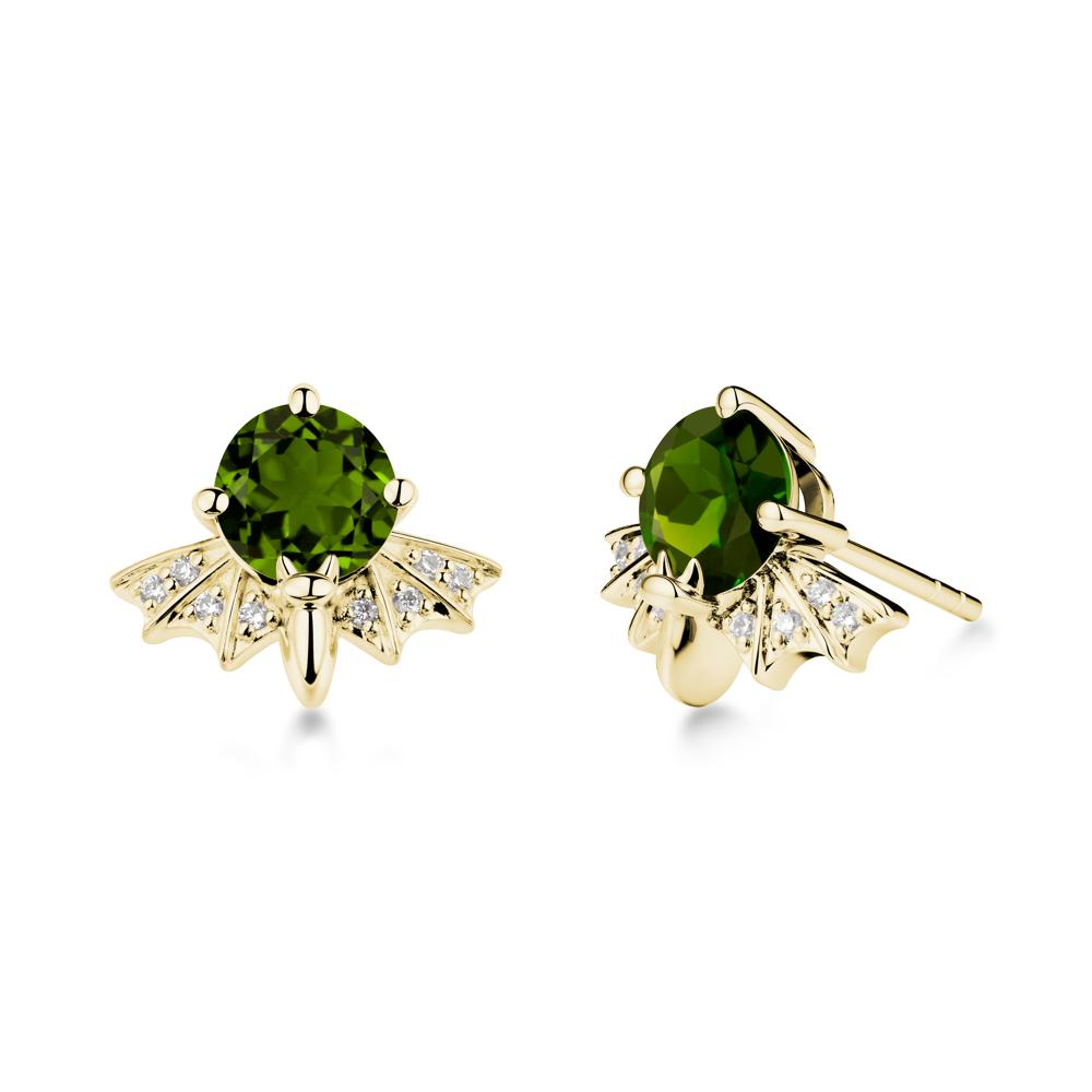 Round Cut Diopside Bat Earrings - LUO Jewelry #metal_18k yellow gold