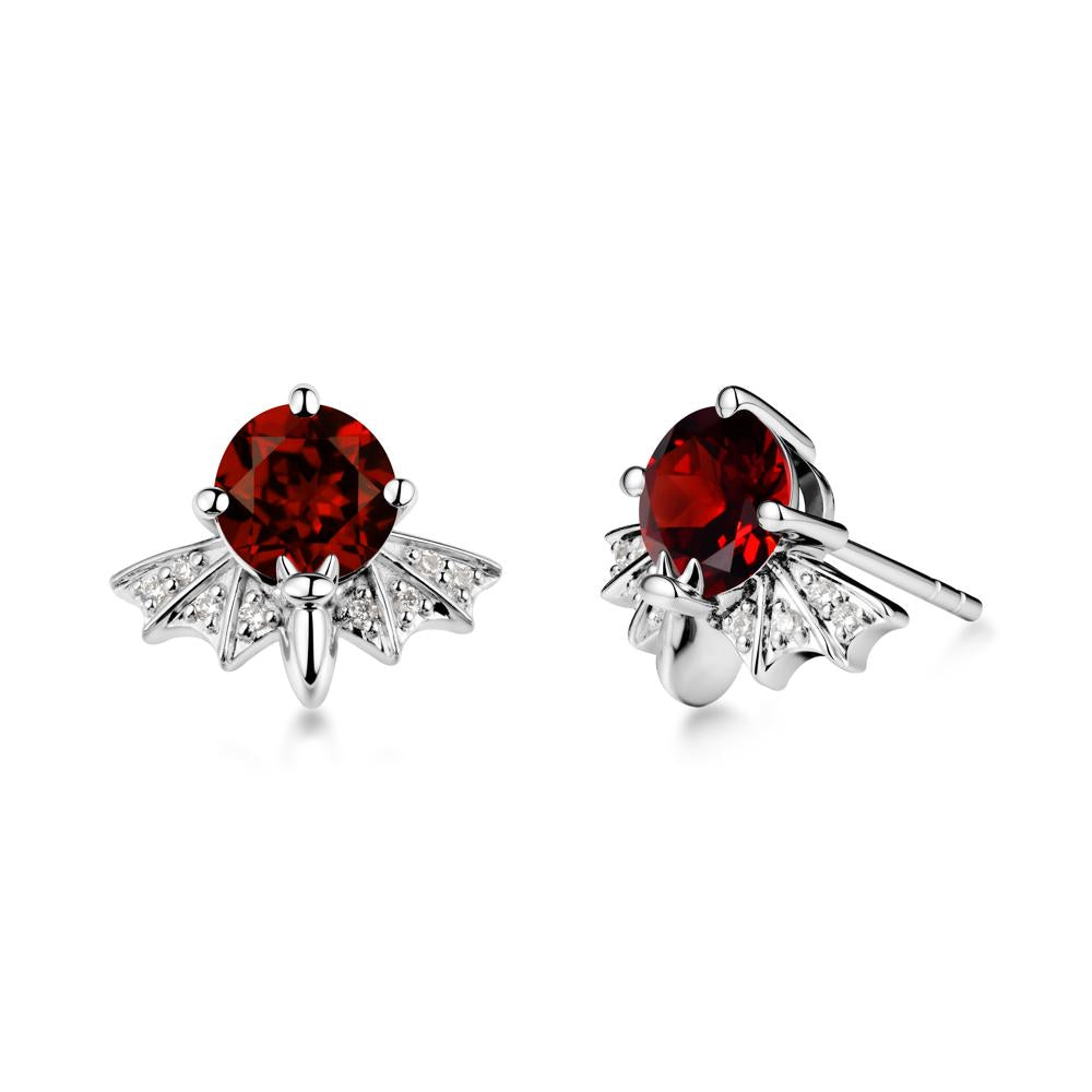 Round Cut Garnet Bat Earrings - LUO Jewelry #metal_18k white gold