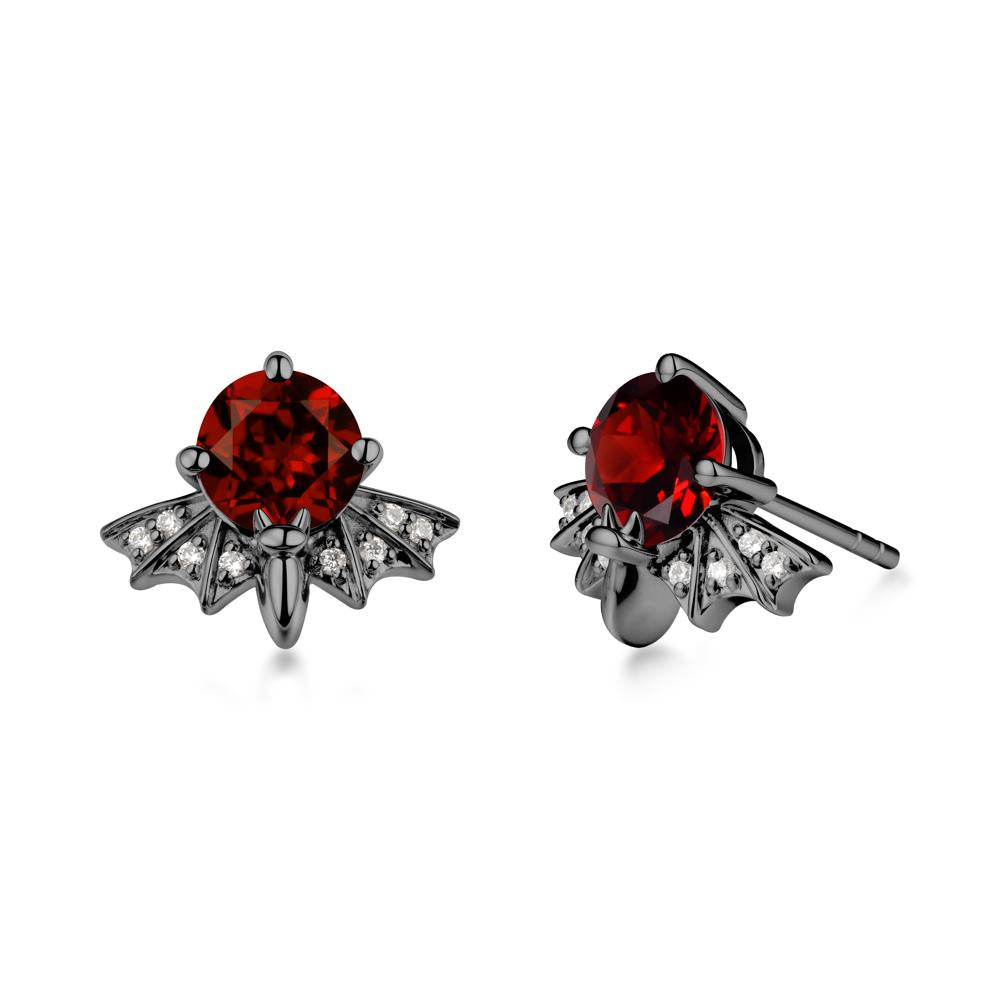 Round Cut Garnet Bat Earrings - LUO Jewelry #metal_black finish sterling silver