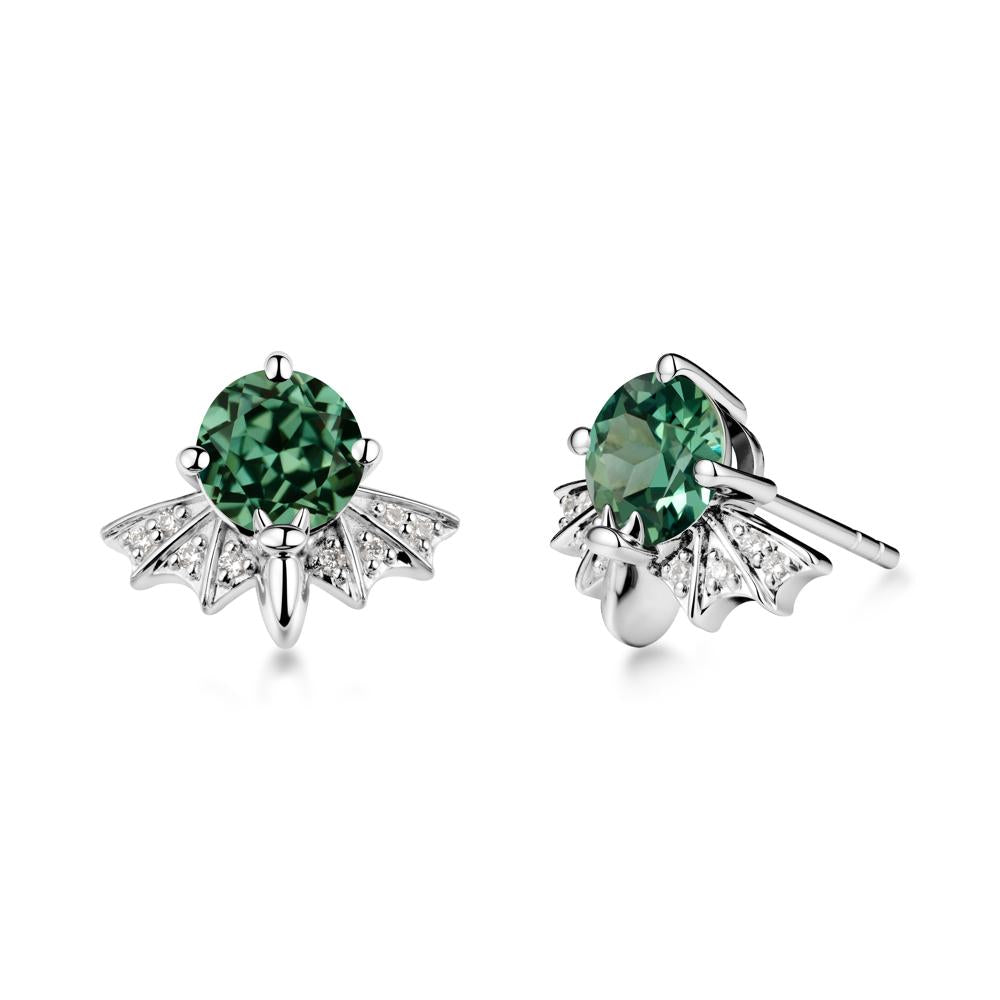 Round Cut Green Sapphire Bat Earrings - LUO Jewelry #metal_18k white gold