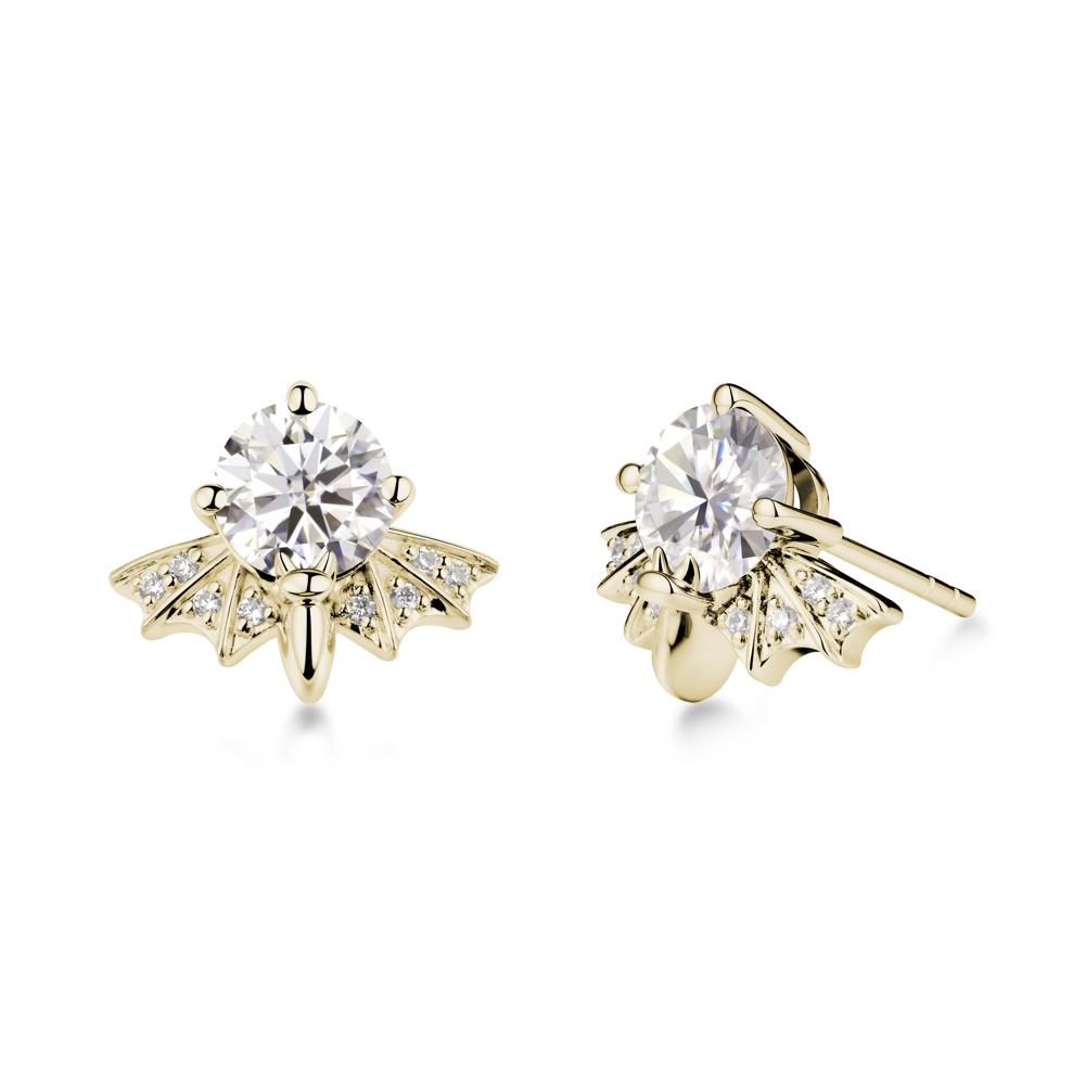 Round Cut Moissanite Bat Earrings - LUO Jewelry #metal_14k yellow gold