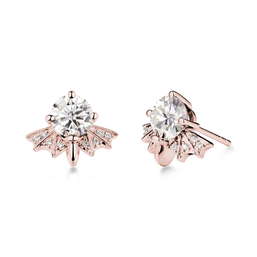 Round Cut Moissanite Bat Earrings - LUO Jewelry #metal_18k rose gold