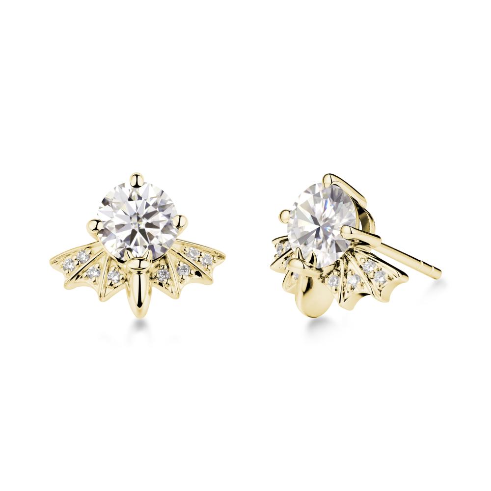 Round Cut Moissanite Bat Earrings - LUO Jewelry #metal_18k yellow gold