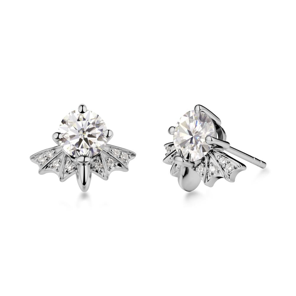 Round Cut Moissanite Bat Earrings - LUO Jewelry #metal_platinum