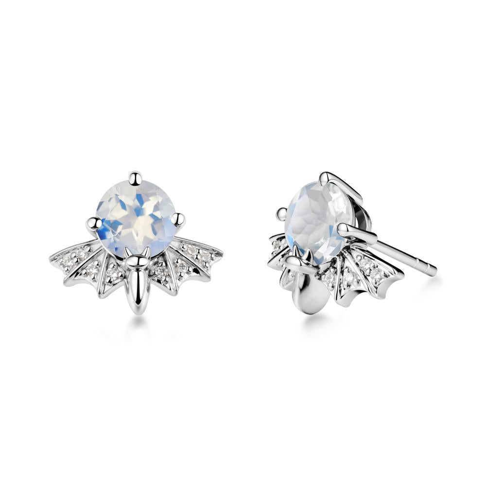 Gothic Bat Moonstone Earrings - LUO Jewelry #metal_14k white gold