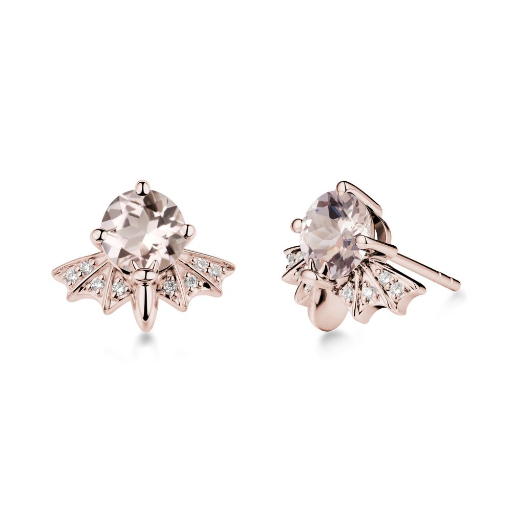 Round Cut Morganite Bat Earrings - LUO Jewelry #metal_14k rose gold
