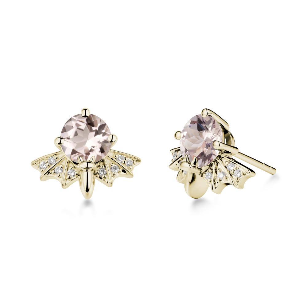 Round Cut Morganite Bat Earrings - LUO Jewelry #metal_14k yellow gold
