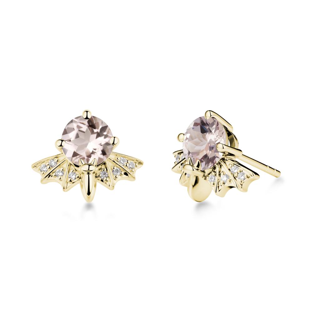 Round Cut Morganite Bat Earrings - LUO Jewelry #metal_18k yellow gold