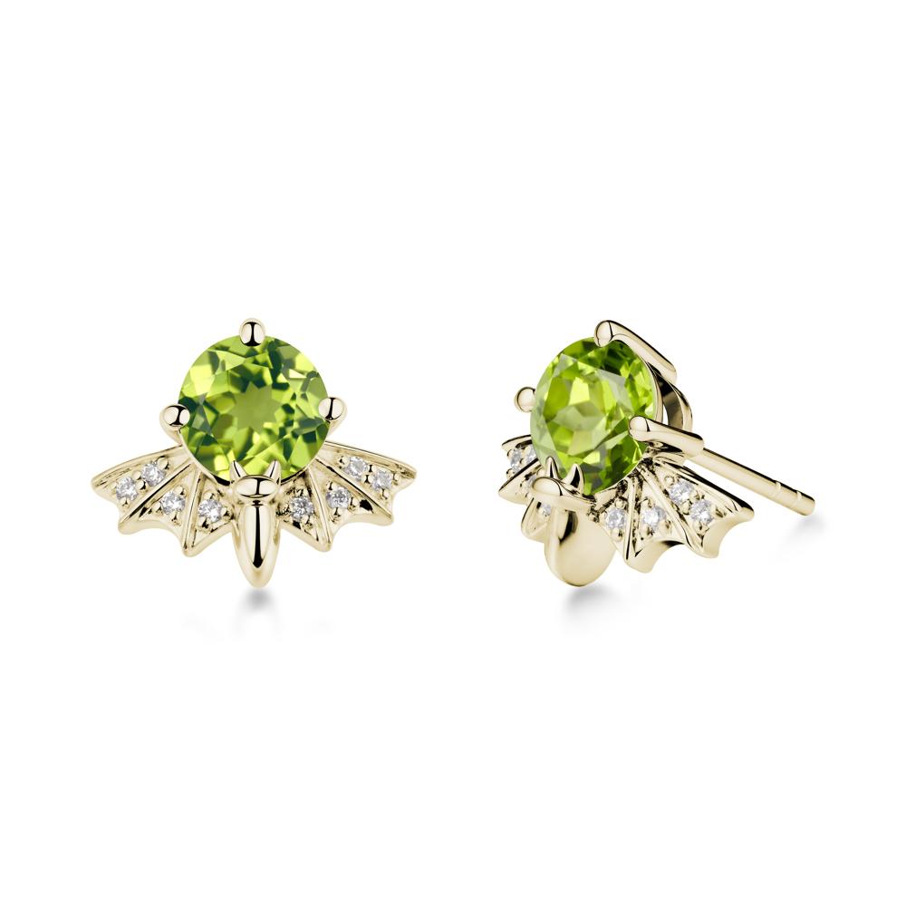 Round Cut Peridot Bat Earrings - LUO Jewelry #metal_14k yellow gold