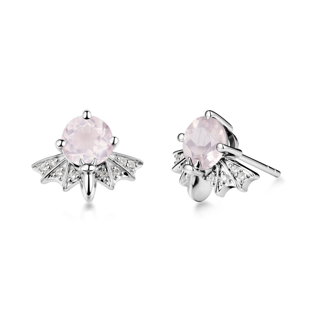Gothic Bat Rose Quartz Earrings - LUO Jewelry #metal_18k white gold