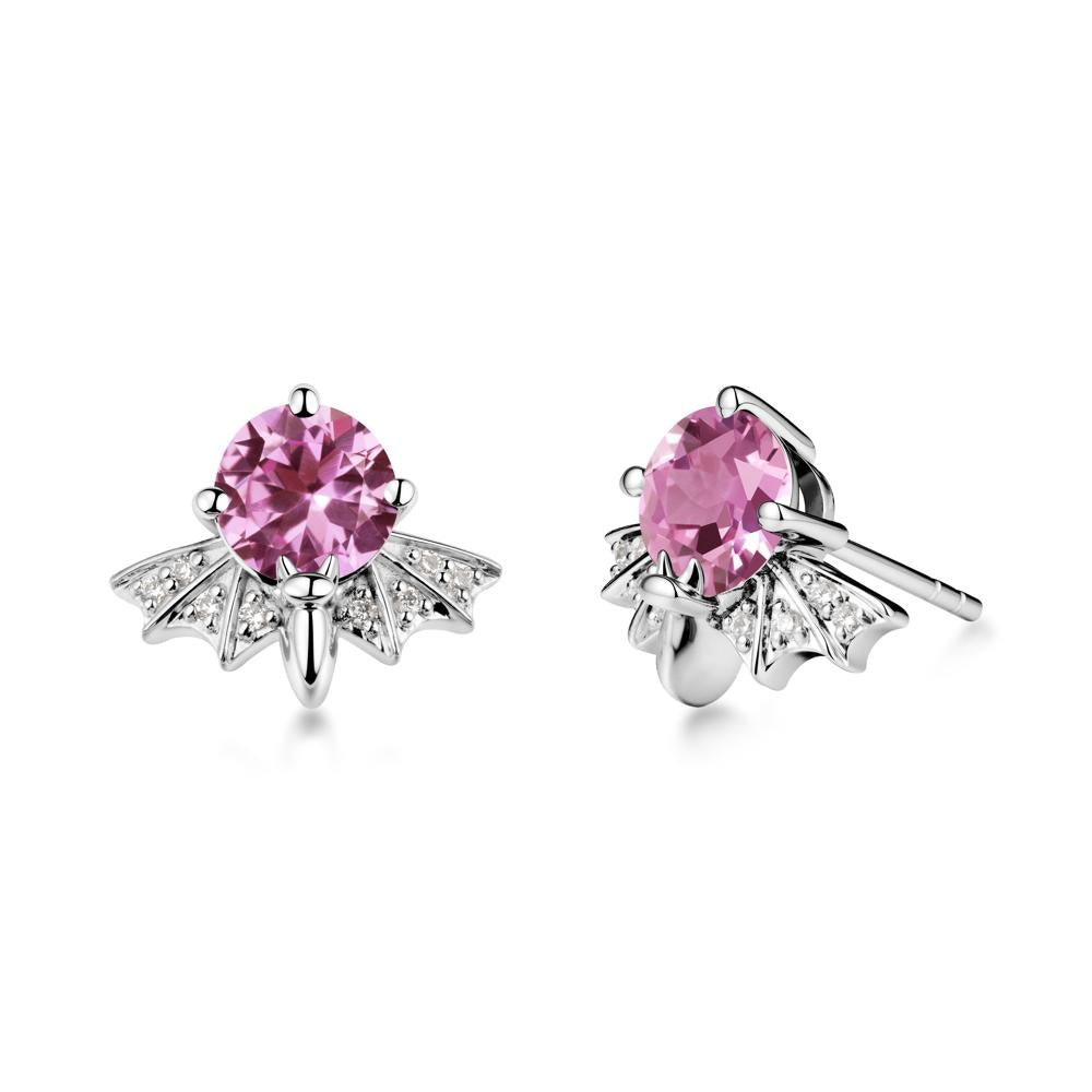 Round Cut Pink Sapphire Bat Earrings - LUO Jewelry #metal_14k white gold
