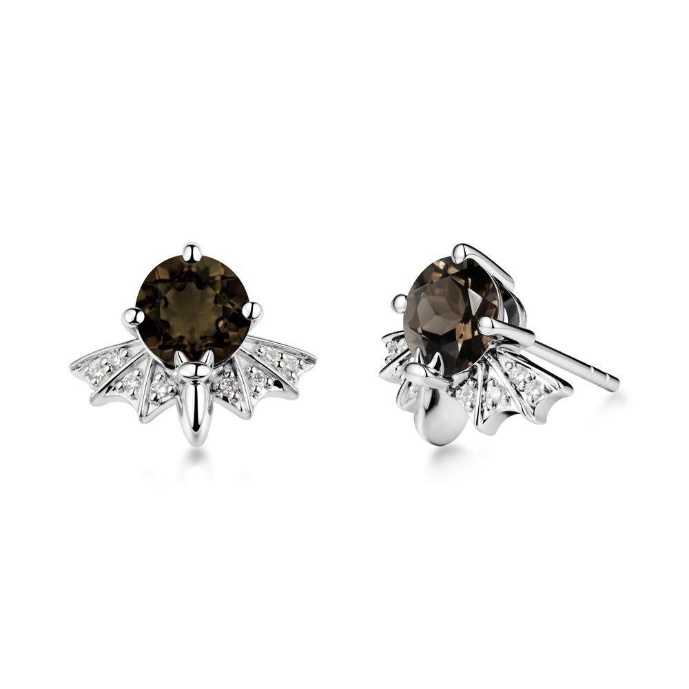 Gothic Bat Smoky Quartz Earrings - LUO Jewelry #metal_14k white gold