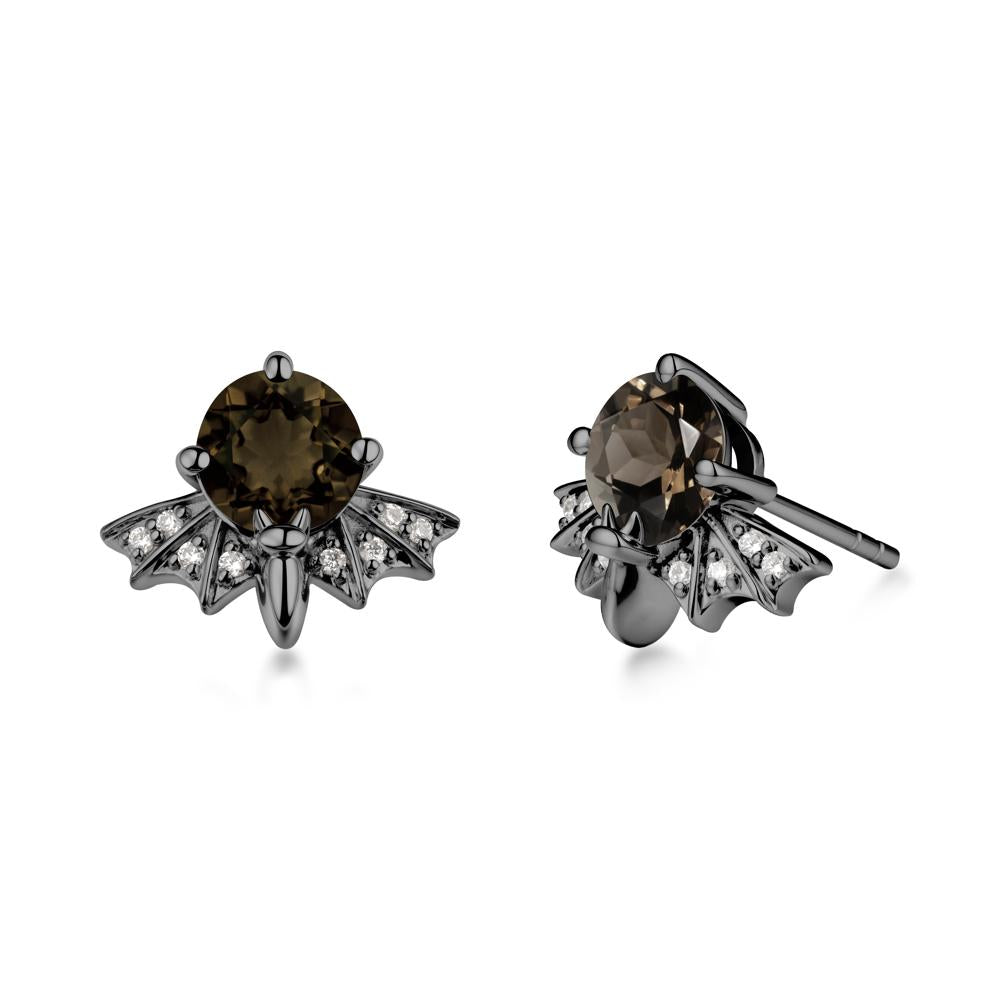 Gothic Bat Smoky Quartz Earrings - LUO Jewelry #metal_black finish sterling silver