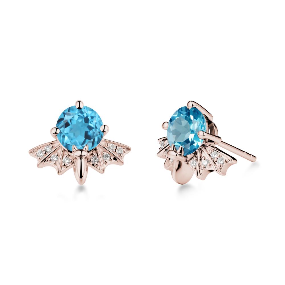 Round Cut Swiss Blue Topaz Bat Earrings - LUO Jewelry #metal_14k rose gold