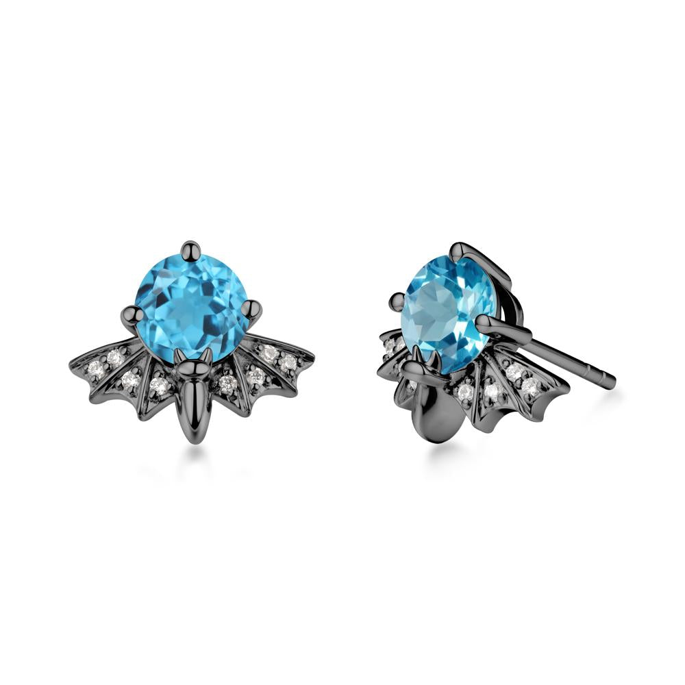 Round Cut Swiss Blue Topaz Bat Earrings - LUO Jewelry #metal_black finish sterling silver