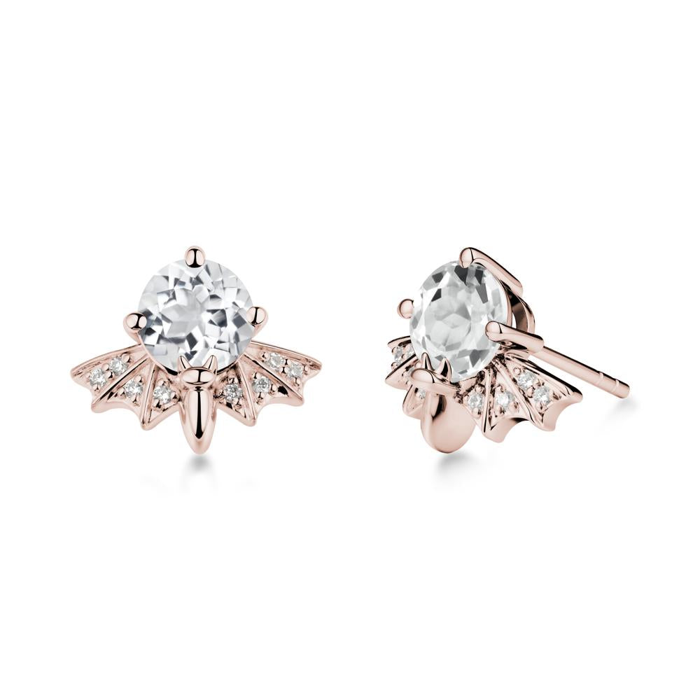 Gothic Bat White Topaz Earrings - LUO Jewelry #metal_14k rose gold