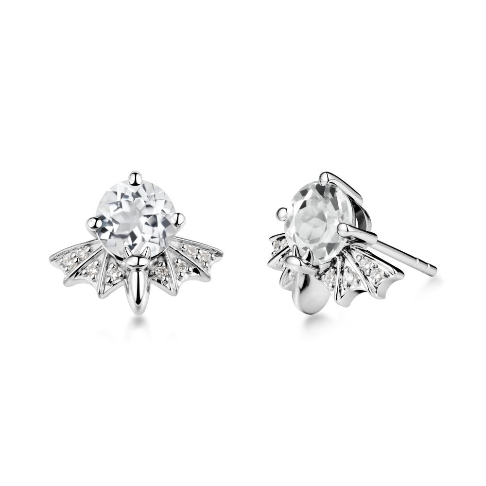 Gothic Bat White Topaz Earrings - LUO Jewelry #metal_14k white gold