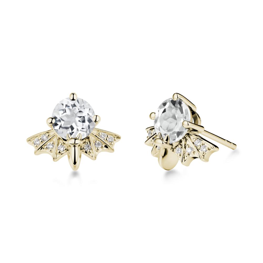 Gothic Bat White Topaz Earrings - LUO Jewelry #metal_14k yellow gold